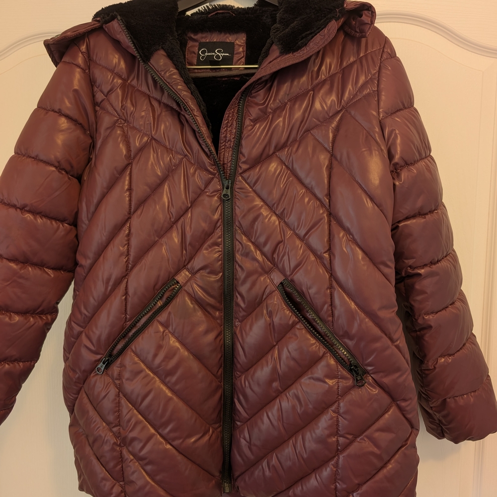 Jessica Simpson Puffer Jacket in Deep Burgundy
